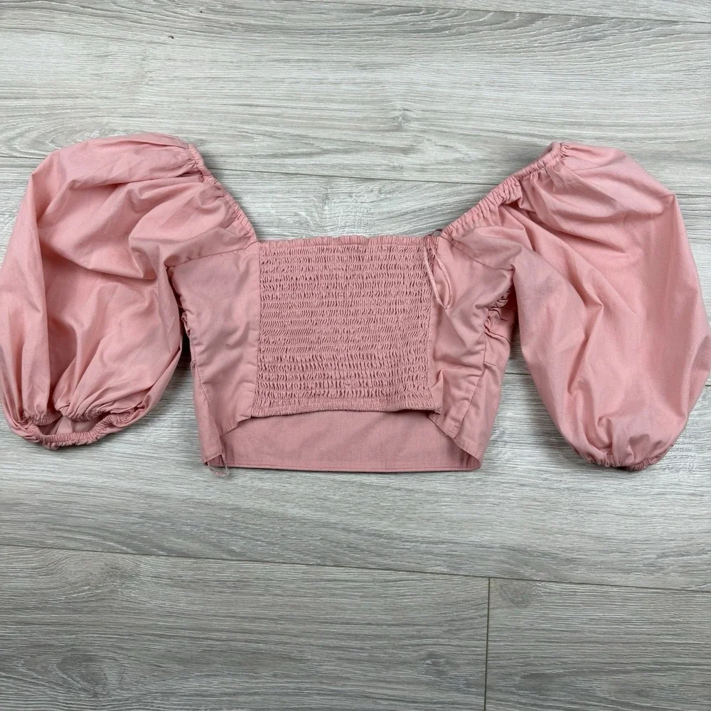 Abercrombie & Fitch Pink Puff Sleeve Ruched Crop Blouse Bella Swan Size XS